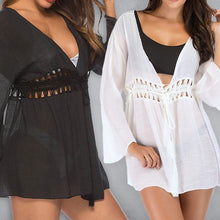 Carregar imagem para a galeria, paréo robe de plage mer soleil vacance été noir ile blanc piscine be cover