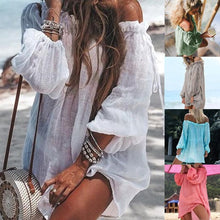 Carregar imagem para a galeria, paréo robe de plage mer soleil vacance été noir ile blanc piscine be cover