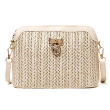 Carregar imagem para a galeria, sac a main rectangulaire brun blanc rotin paille tendance bandouliere delux be cover