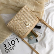 Carregar imagem para a galeria, sac a main rectangulaire brun blanc rotin paille tendance bandouliere delux be cover