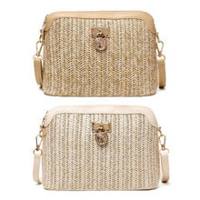 Carregar imagem para a galeria, sac a main rectangulaire brun blanc rotin paille tendance bandouliere delux be cover
