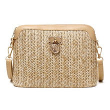 Carregar imagem para a galeria, sac a main rectangulaire brun blanc rotin paille tendance bandouliere delux be cover