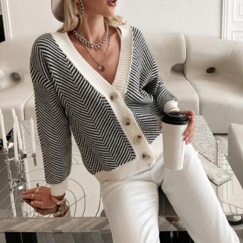pull cardigan automne zebre hiver beige ecru blanc chaud coton polyester chic tendance fashion