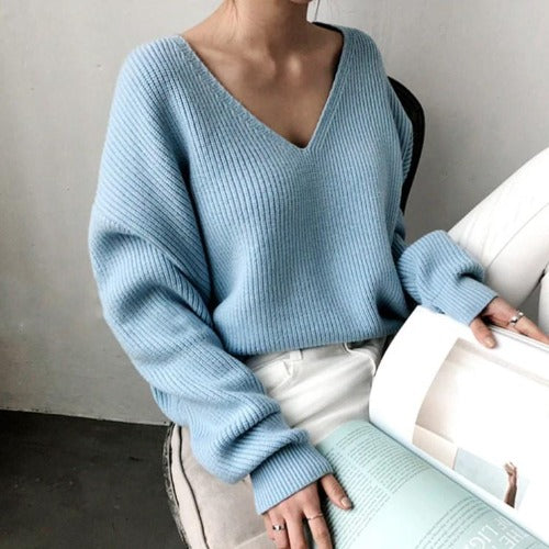 pull sweater bleu automne hiver chaud coton polyester chic tendance fashion