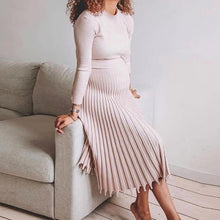 Carregar imagem para a galeria, robe longue rose manches longues rose coton automne tendance sexy fashion becover
